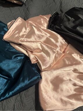 Satin Pajama Set in Blush Pink with Black Trim